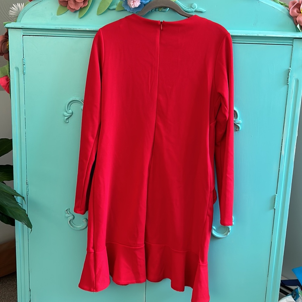 Chic Red Ruffle Midi Dress - Picture 3 of 7